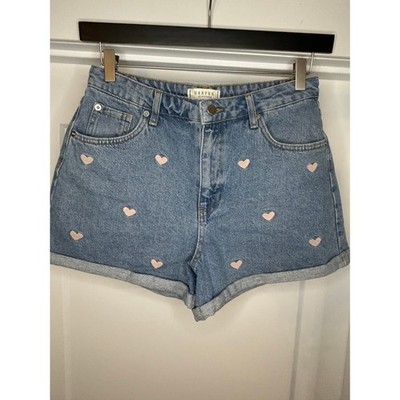Francescas Harper Heritage Heart Embroidered Denim Shorts Light Wash Blue 28 Y2K