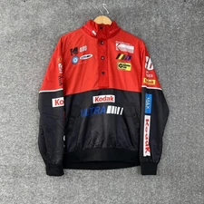 Kodak Jacket Mens Medium Red Black Racing Windbreaker Bomber Graphic Pullover