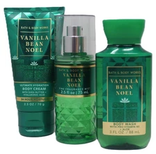 Bath Body Works Vanilla Bean Noel Cream Lotion & Mist Shower Gel Travel Set New
