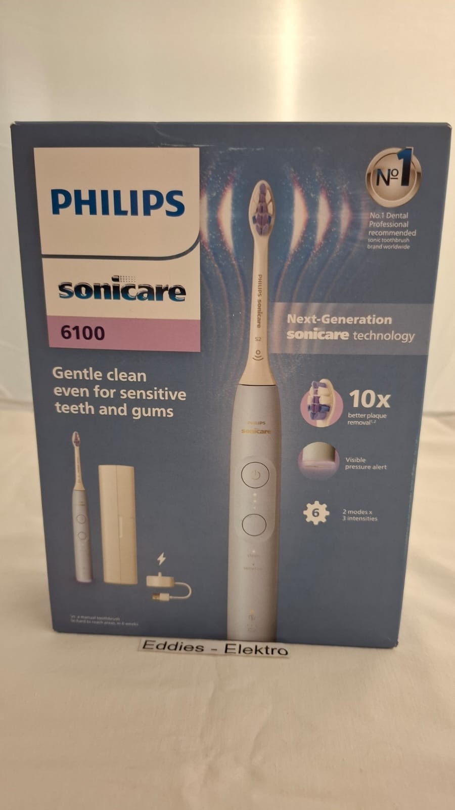 Philips Sonicare 6100 elektrische Zahnbürste, Schallzahnbürste mit 2 Putzmodi, 3 Intensitätsstufen, Andruckkontrolle, EasyStart, SmarTimer, BrushPacer, Hellblau, Modell HX7406/02 [Neue Technologie] - Bild 3