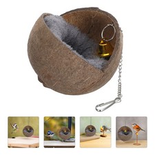 Coconut Shell Bird House Hanging Nest for Cage with Comfortable Pad for Parakeet