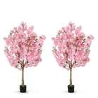 2PCS 4FT Artificial Cherry Blossom Tree, Fake Plants Decor for Living Room, Pink
