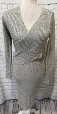 Lulus Crossover V-Neck Bodycon Marled Knit Sweater Dress Stretch Midi Women's M