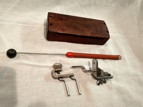 Vintage 1950's? Percussion Wood Block, Holder, Mallet/Wire Brush