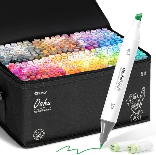 Ohuhu 320 Colors- Chisel & Fine Double Tipped Alcohol Art Markers Refillable Ink