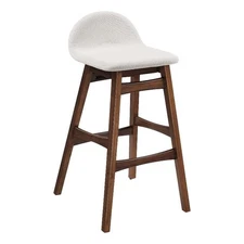 Pemberly Row 30" Upholstered Fabric & Wood Bar Stool in Ivory (Set of 2)