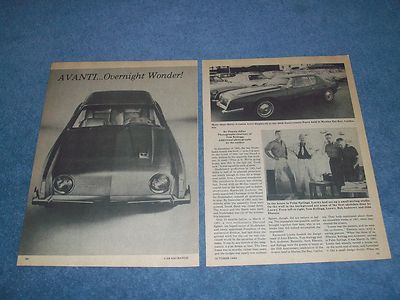 Studebaker Avanti Vintage History Info Article ''Avanti...Overnight Wonder''