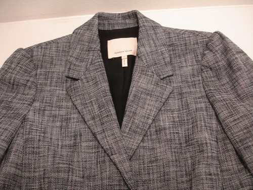 Women's 8 Rebecca Taylor Tailored Suiting Peplum Jacket Black Blue Tweed Blazer - Picture 9 of 16