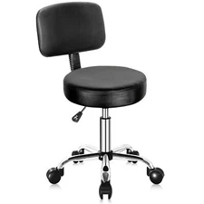 Swivel Salon Spa Stool Chair Adjustable Hydraulic Rolling Stool w/ Back Support
