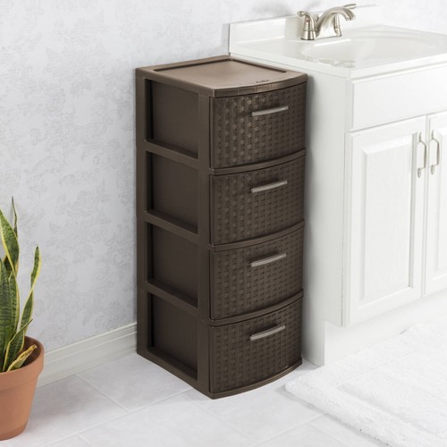 Versatile 4 Drawer Storage Bins Baskets Durable Plastic Decorative Decorative - Picture 3 of 7