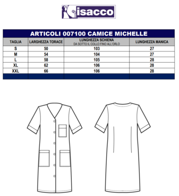 Isacco Camice MICHELLE Lungo Maniche Corte Divisa Infermiera Farmacista  Riga Azz