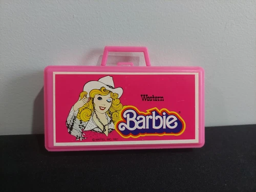 Vintage 1981 Western Jet Barbie Luggage Case Pink with Handle 5"
