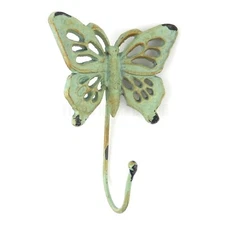 Butterfly Wall Hook Key Towel Coat Robe Hanger Antique Weathered Green Cast Iron