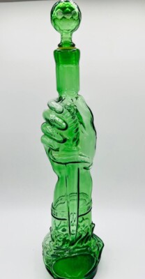GREEN VINTAGE HAND HOLDING A DAGGER  BOTTLE 
