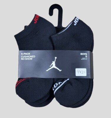 NIKE JORDAN Boys Socks No Show Jumpman Basketball Youth 6 Pair Shoe Size 3Y-5Y 