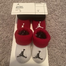 Nike Baby 2 Pk White Red Cotton Cuffed Jordan Jumpman Sock Booties Set Sz 0-6 MO