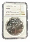 MS69 1989 American Silver Eagle - Graded NGC No Spots - Bright White