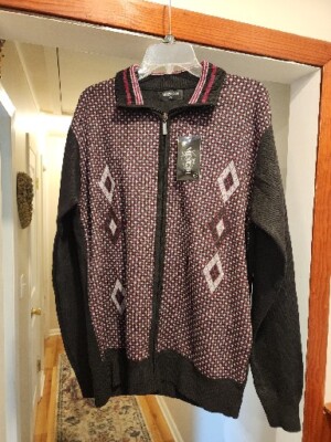 Mingdi Mens Red And Black High Neck Striped Zip Up Size XL