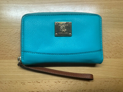 Lauren Ralph Lauren LRL Zip Around Wristlet Wallet Brown Leather