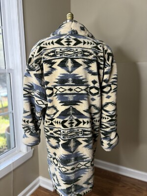 Donnybrook Coat Aztec White Blue Faux Fur Southwestern Jacket