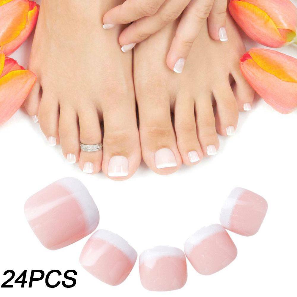 24pc French Natural Finger Toes Fake False Manicures Tips Full Nails Covers  Nail | eBay