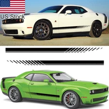 2pcs 75'' Black Sport Racing Plaid Stripe Side Body Skirt Vinyl Decal Stickers