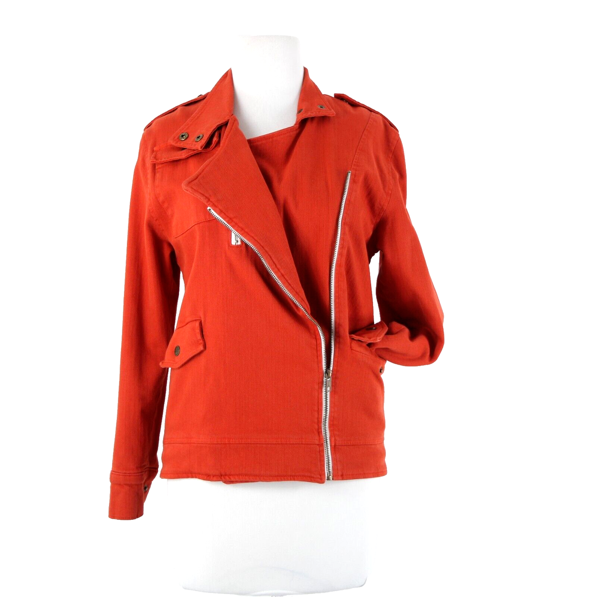Made For Them Sz XS Reddish Orange Denim Zipper Lined Collared