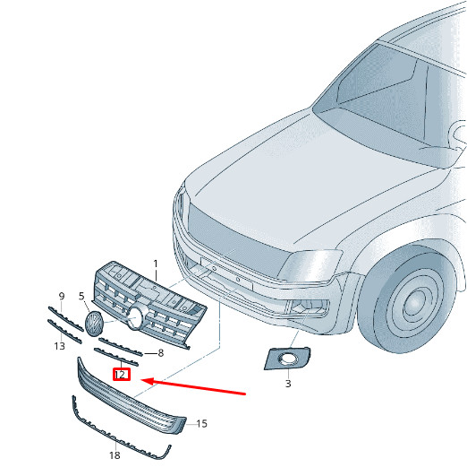 Moulure de calandre inférieure gauche pour VW Amarok 2H 2Hh853765A9B9