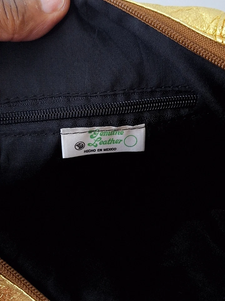 Y2K золото металлический из натуральной кожи Hobo сумка через плечо Дамская сумка сумочка 2000 богемное - Изображение 4 из 4