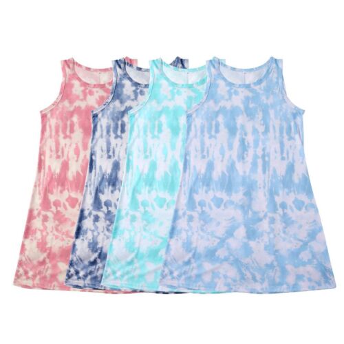 Summer Women Tie Dye Sleeveless Vest T-Shirt Dress Casual Loose Tank Short Dress - Picture 2 of 14