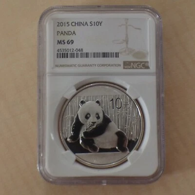 China 10 yuan Panda 2015 NGC MS69 silver 99.9%, 1 oz silver coin (within a SLAB) - Photo 1/4