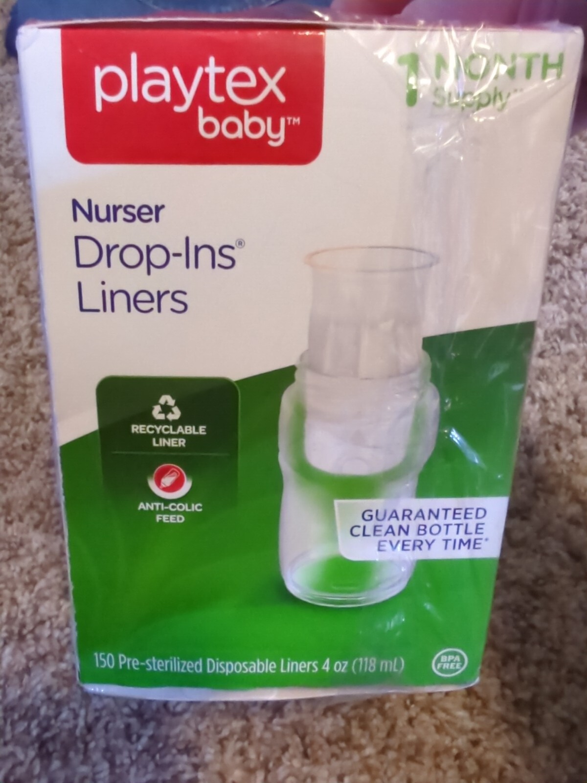 Playtex Drop-ins Nurser Bottles Liners 4 oz 150 Count Anti Colic Feed New