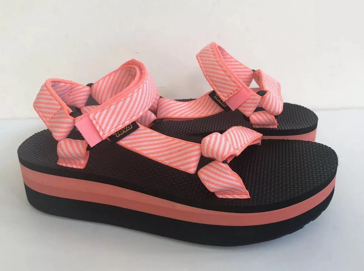 autobús Mirar fijamente popular TEVA FLATFORM UNIVERSAL CORAL CANDY STRIPE PLATFORM SANDALS US 9 / EU 40 /  UK 7 | eBay