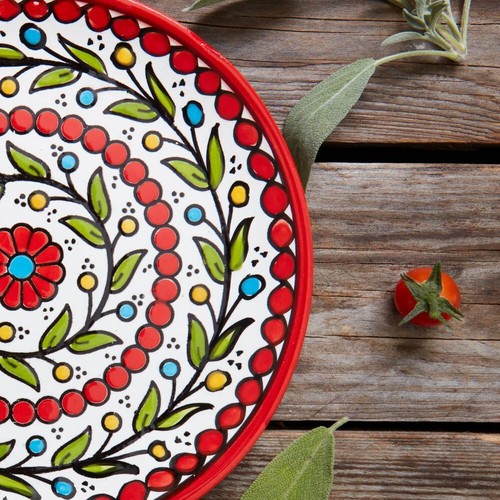 Plato de ensalada roja de cerámica palestina colorida vid - Imagen 3 de 4