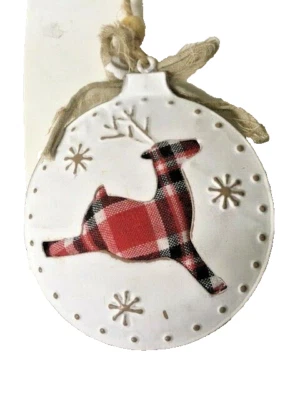 Décoration de Noël en métal et tissu boule arbre de Noël renne 11 cm - Photo 1/4