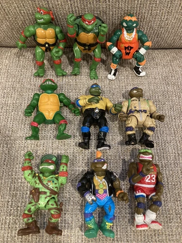 Vintage 1989-94 TMNT 9 Figure Lot Playmates Mirage Studios