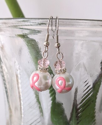 Pink Ribbon Breast Cancer Awareness Earrings Classic Dangle Dainty Earrings 