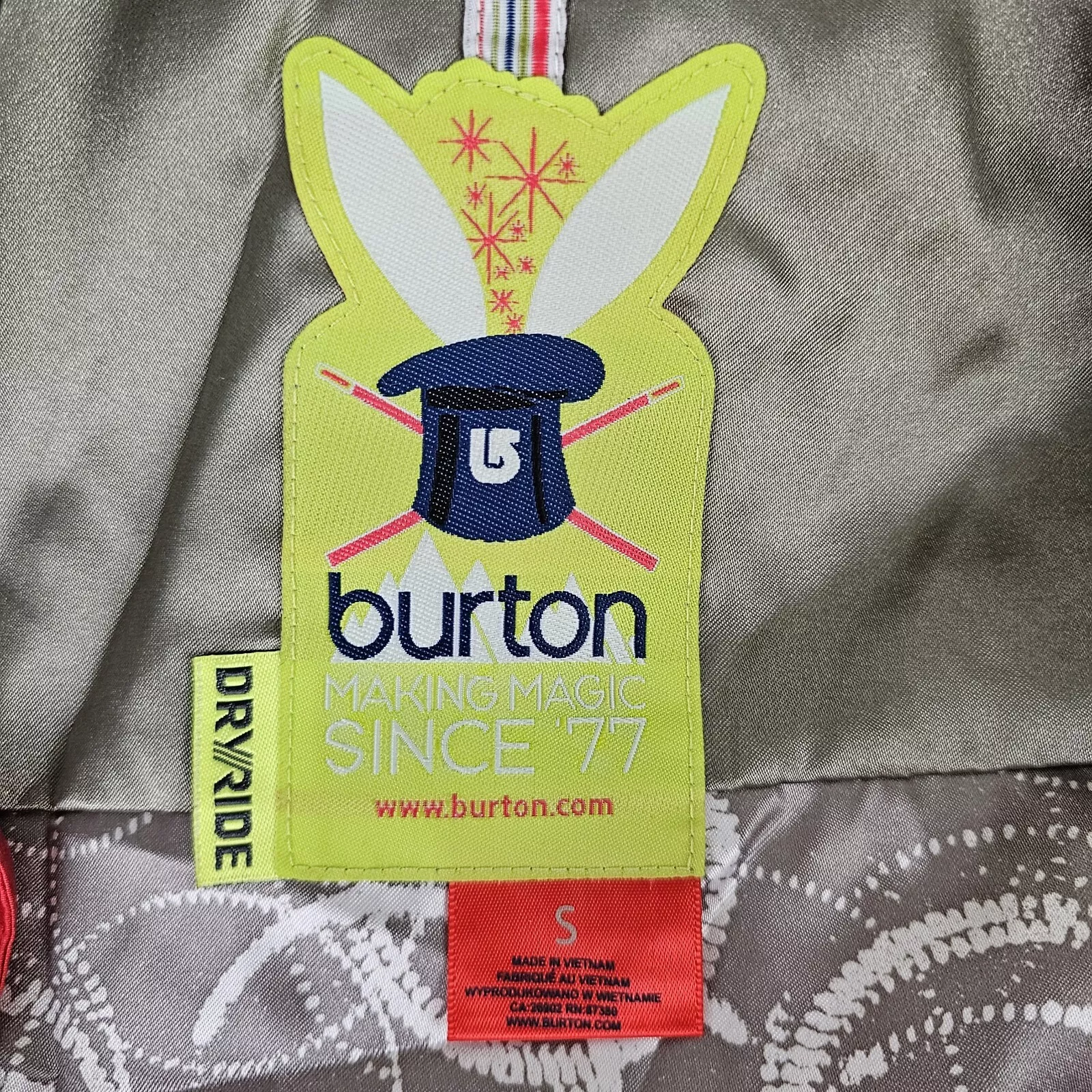 burton dryride snowboard down winter jacket