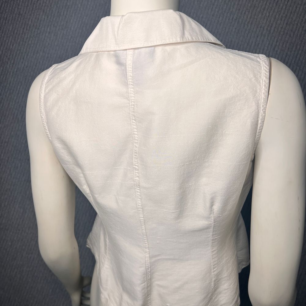 Finity Raw Silk Collared Top Shell Buttons Off Wh… - image 7