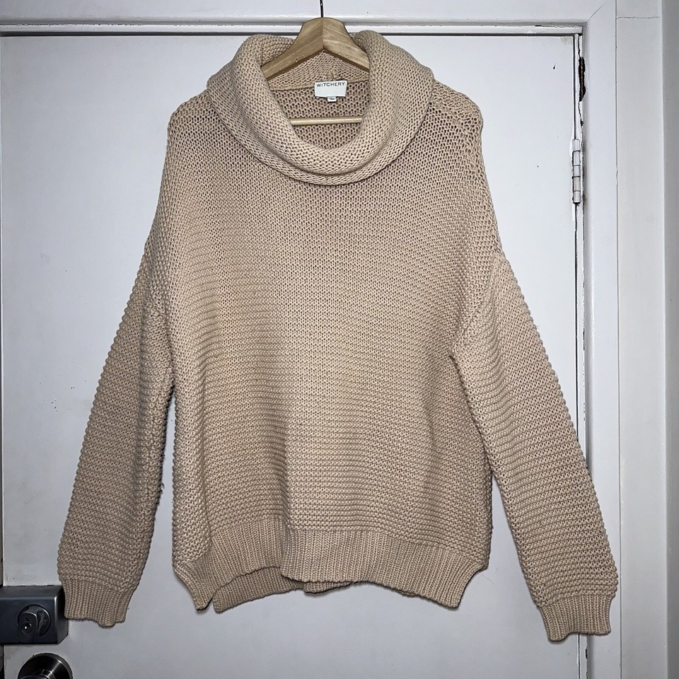 WITCHERY Beige Tan Roll Neck Knit Jumper Size L #34159