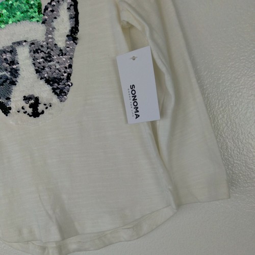 Sonoma T-shirt Girl's Size 4 Sequin Frenchie Dog in Santa Hat Kids Top - Picture 4 of 8