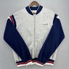 70s USA Track & Court Gray Tennis Zip Up Jacket SOFT Unisex L VTG Gym Retro Prep