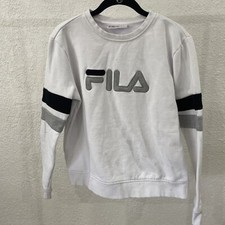 Vintage Black/White/Gray Men's Fila Spellout Logo Sweater Size M Sweatshirt