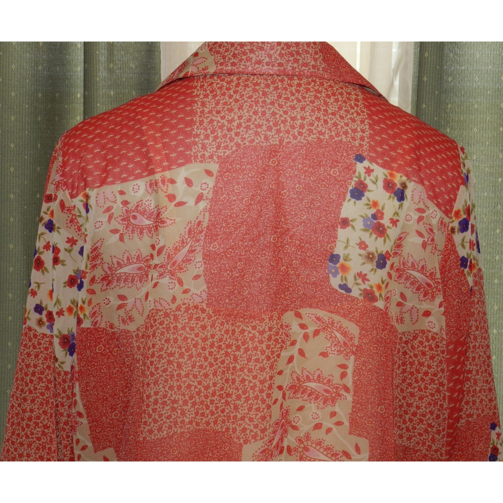 Impressions size 1X sheer patchwork print buttone… - image 9