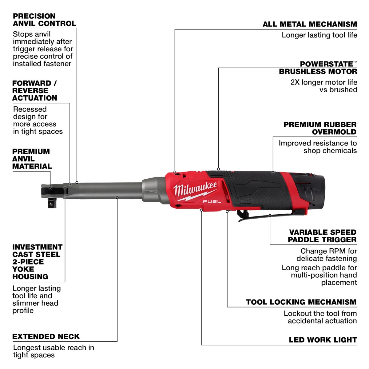 Milwaukee long neck sale ratchet