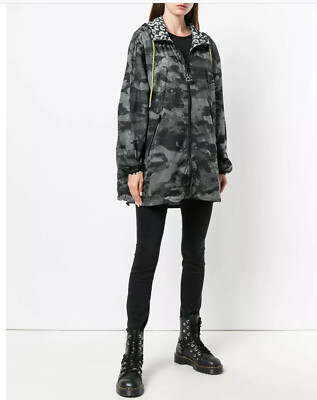 $448 Diesel Women s G-Matis-A Hooded Jacket Green/Black Reversible Size XS