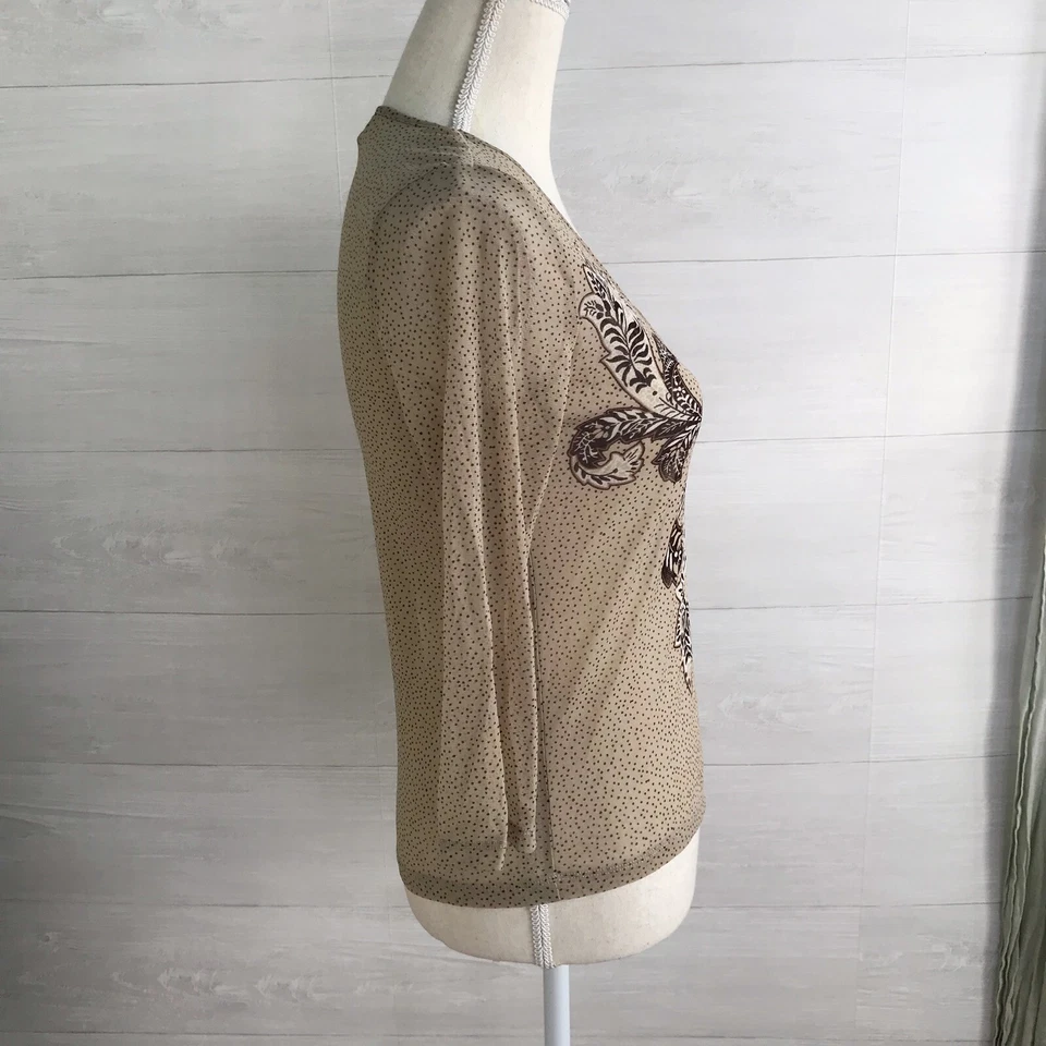 The Limited - Top marrón cachemir malla nailon transparente cuello en V, M Foto 3 de 4