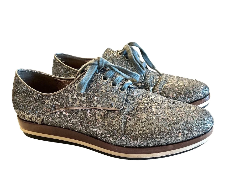 Zapatos Oxford de cuero con cordones con acento brillante plateado Miu Miu talla 38,5 EUR/US 8,5 Foto 4 de 4