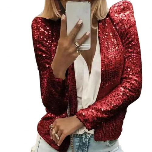Glitzer Pailletten Jacke Herbst Pailletten golden lose Jacke für Damen lang - Bild 17 von 20