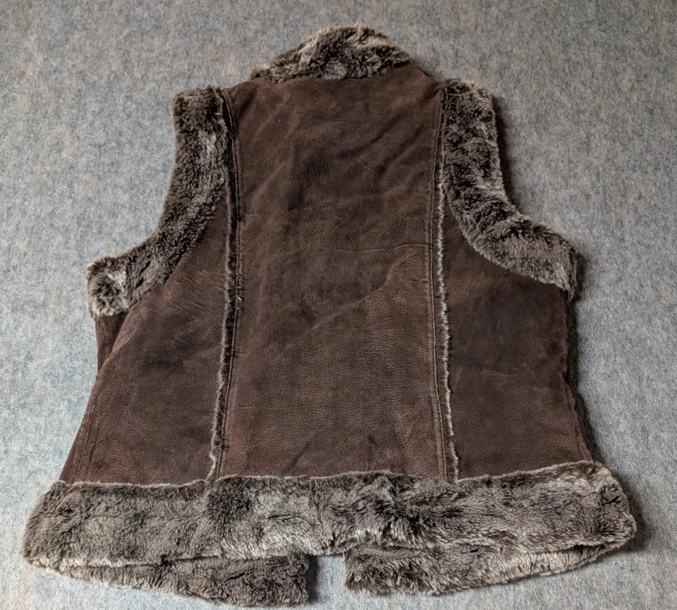 Chaleco de Cuero Live A Little con Forro de Piel Talla Grande Y2K Chaleco de Piel De Colección Chaleco de Piel Foto 2 de 4